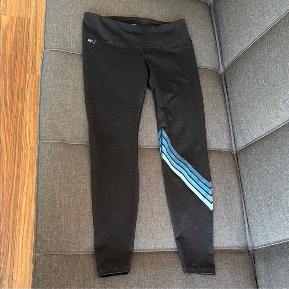 Aviator Nation Black Leggings with Blue Accents